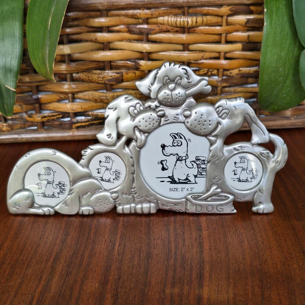 Novelty Dog Puppy Picture Frame Pewter Tone Easel Back 2X2 Gift Dog Lover Animal
